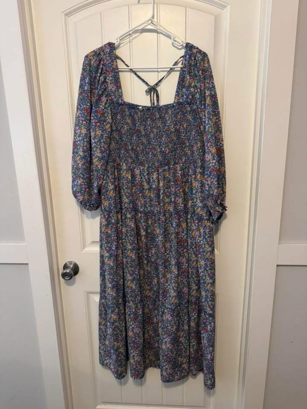 Umgee Blue Floral Midi Dress with Smocked Bodice